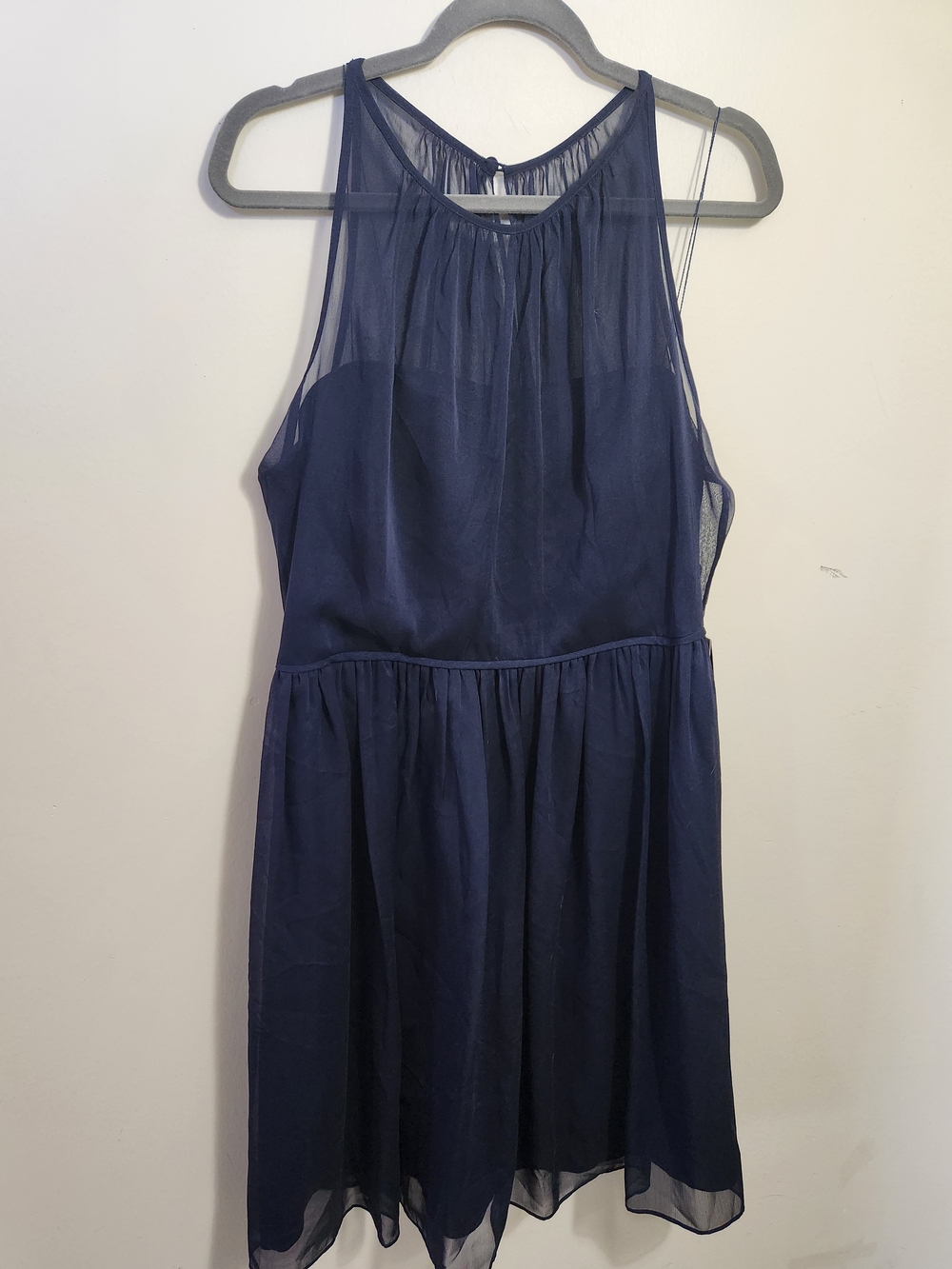 Adrianna Papell Navy Sleeveless Sheer Yoke Chiffon Mini Dress